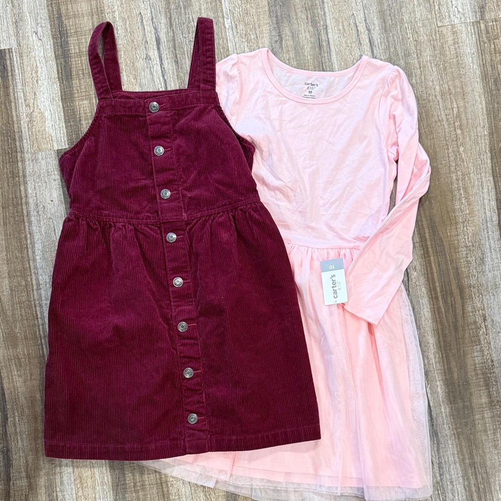 Carter's Pink Tulle Dress + Cat & Jack Burgundy Corduroy Size 10